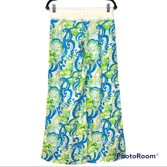 Lilly Pulitzer The Beach Pant Resort White Crystal Coast Blue Green Linen - Picture 6 of 13